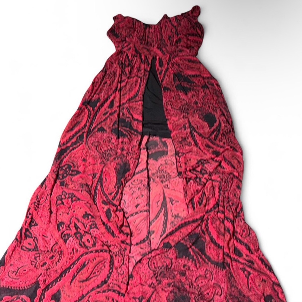 Elegant Red and Black Paisley Dress